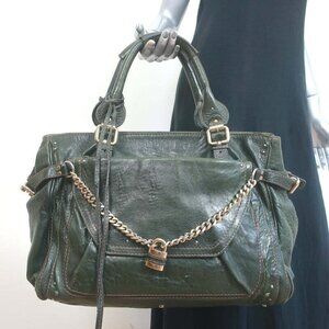 Chloe paddington Dark Green Leather Shoulder Bag with Gold Chain and Lock
